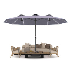 AECOJOY 15ft Patio Double-Sided Umbrella, 156 PCS Solar LED Light Outdoor Large Umbrella, Dark Grey