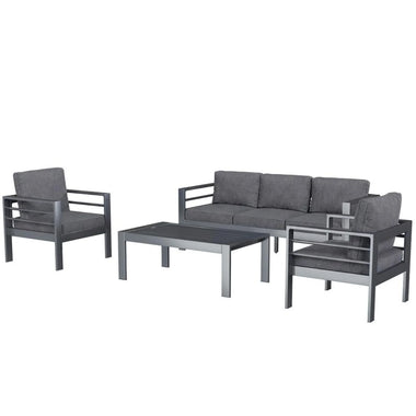 AECOJOY Aluminum Patio Furniture Set, 4 Pieces Outdoor Sectional Sofa Set, Dark Gray