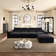 144" Oversized Modular Sectional Sofa, Deep Seat Chenille Cloud Couch with Chaise, L - Shaped Sparkling 5 Seat Sofa Couch for Living Room, Black