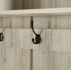 Entryway Hall Tree with Storage Bench, Wooden Coat Rack with Sponge Pad and 4 Dual Hooks, Storage Shelf Organizer with 2 - Door Cabinet for Entryway, Bedroom, Easy to Assemble