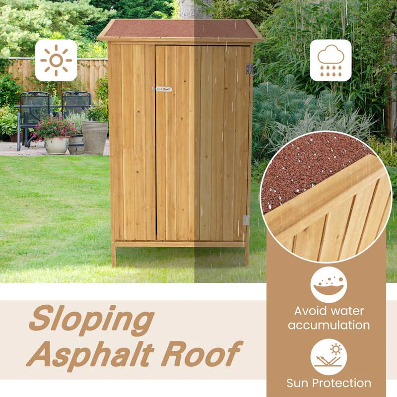 5 x 3 FT Wooden Garden Shed with Asphalt Roof & 3 Shelves, Outdoor Storage Cabinet Outside Utility Tool Shed Organizer for Backyard