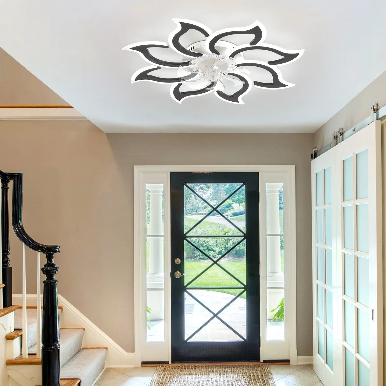 Garwarm Dimmable Ceiling Fan with Light and Remote Control, 27" Small Flush Mounted Ceiling Fan with LED Lights, APP and Remote Controlled, Modern, White