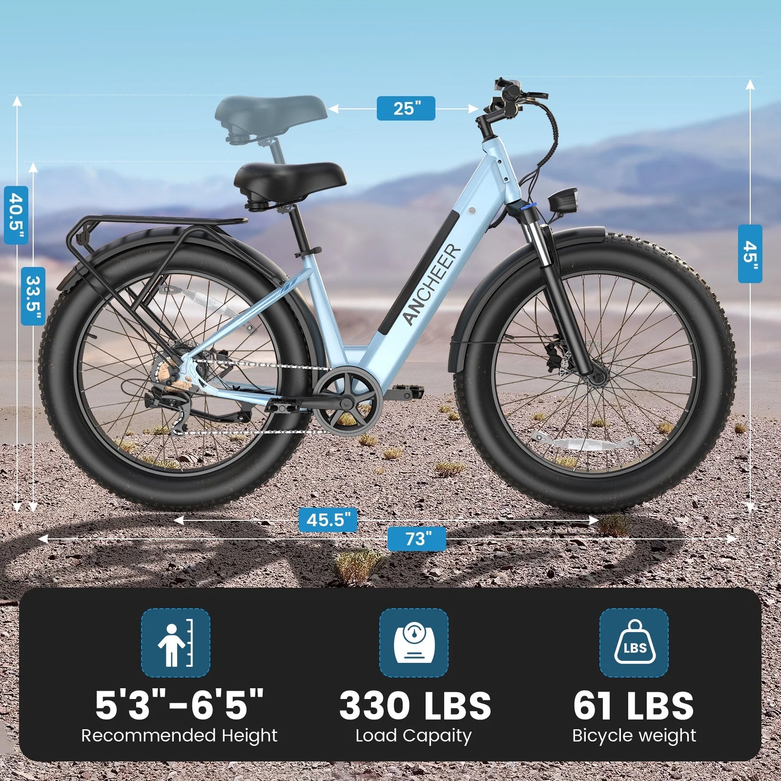 ANCHEER Electric Bike for Adults, 750W Ebike, 28MPH 60miles Electric Mountain Bike, 26" Fat Tire Electric Bicycle with 48V 15AH Battery, Rear Rack, Lockable Suspension Fork, 7 Speed, UL2849