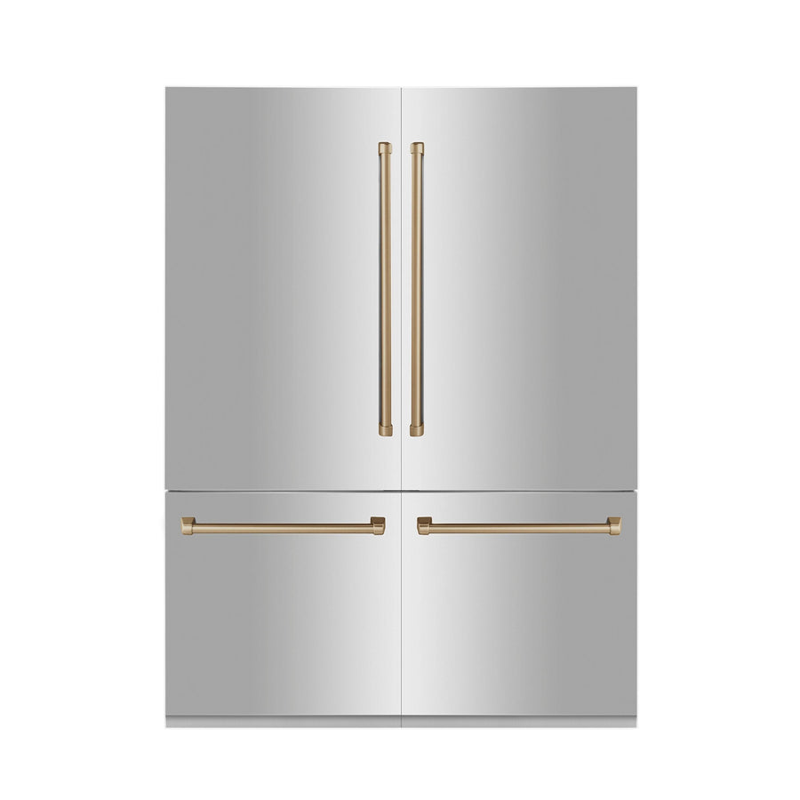 ZLINE 60" Autograph Edition 32.2 Cu. ft. 4-Door French Door Refrigerator, Internal Water, Ice Dispenser in Stainless Steel, Champagne Bronze Accents