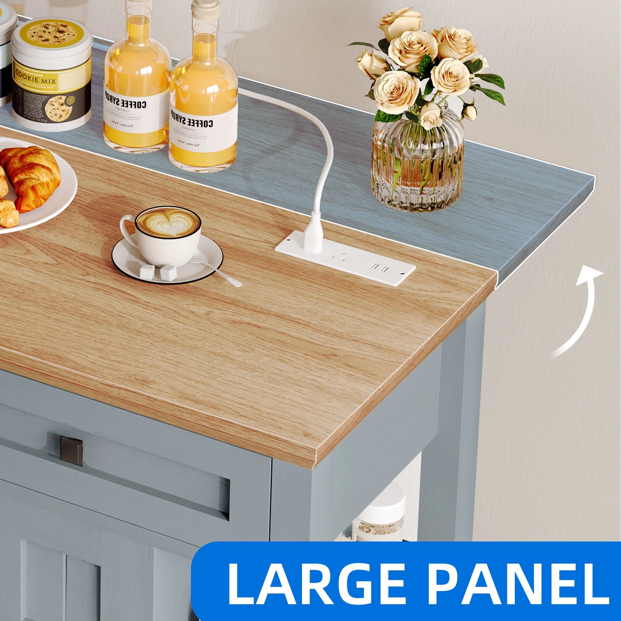 Uforic Kitchen Island Cart with Power Outlets, Kitchen Storage Trolley Cart with Storage Shelves & Drawers, Off - White