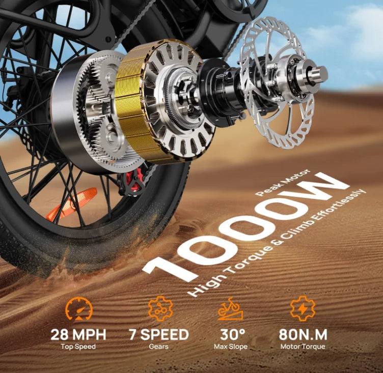 Electric Bike for Adults, 745W Peak Motor Ebike, 48V 13ah Removable Battery, 20MPH, 80 Miles Max, 20" Fat Tire Electric Bicycle with Colorful Display, All - Terrain E - Bike for Adults and Teens