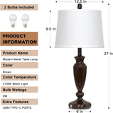 27'' Gold Table Lamps for Living Room, 3 Way Touch Control Bedside Lamps Set of 2 with USB A+C Ports, Modern Metal Nightstand Lamps for Bedroom Living Room Office End Table