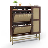 AECOJOY Rattan Shoe Cabinet with 3 Flip Drawers, Free Standing Shoe Storage Organizer with Adjustable Shelves, Fits 13 Shoes