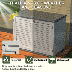 AECOJOY Horizontal Storage Shed Weather Resistance, Lockable Outdoor Storage Cabinet – 28 Cu.ft, Ivory White
