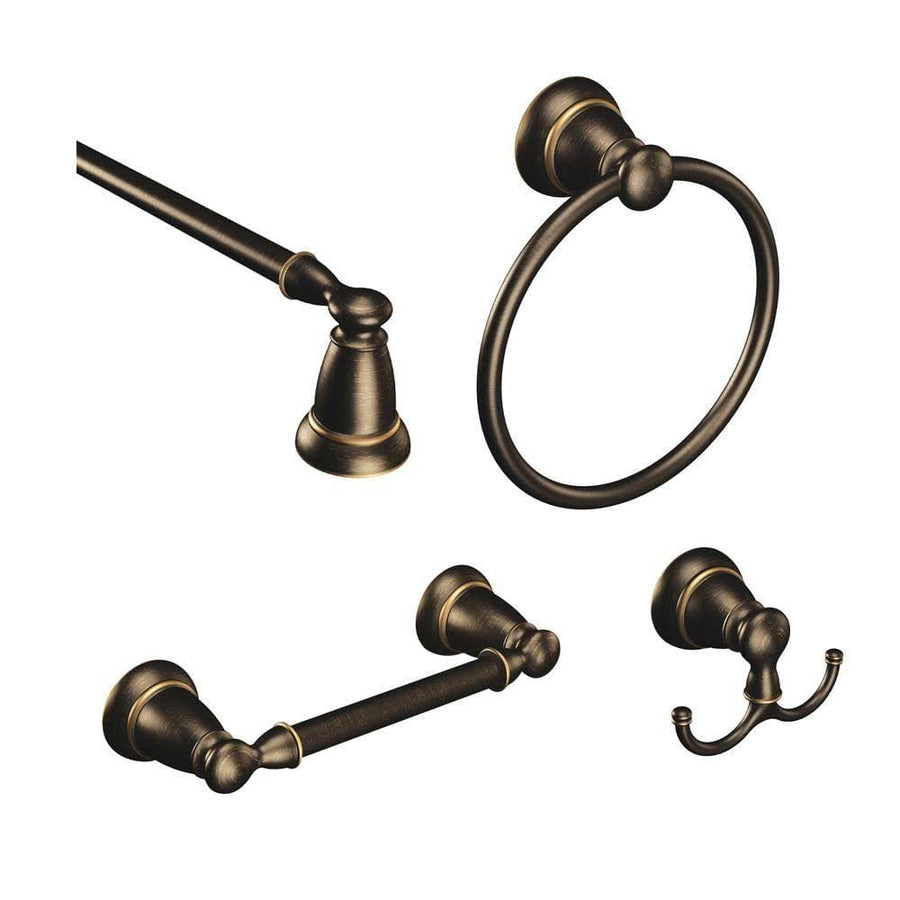 Moen Banbury 4-Piece Bath Hardware Set with 24 in. Towel Bar, Paper Holder, Towel Ring and Robe Hook in Mediterranean Bronze BanburyBRB4PC24
