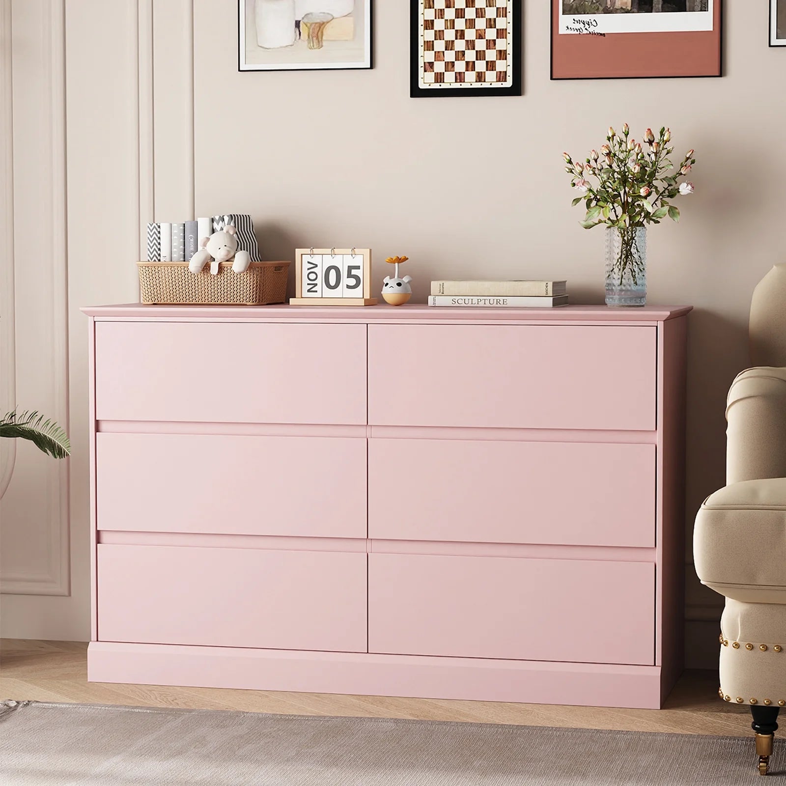 White Dressers Bedroom Dresser 6 Drawer Storage Chest of Drawers Double Dresser Storage Side Cabinet Room Furniture for Bedroom Living Room