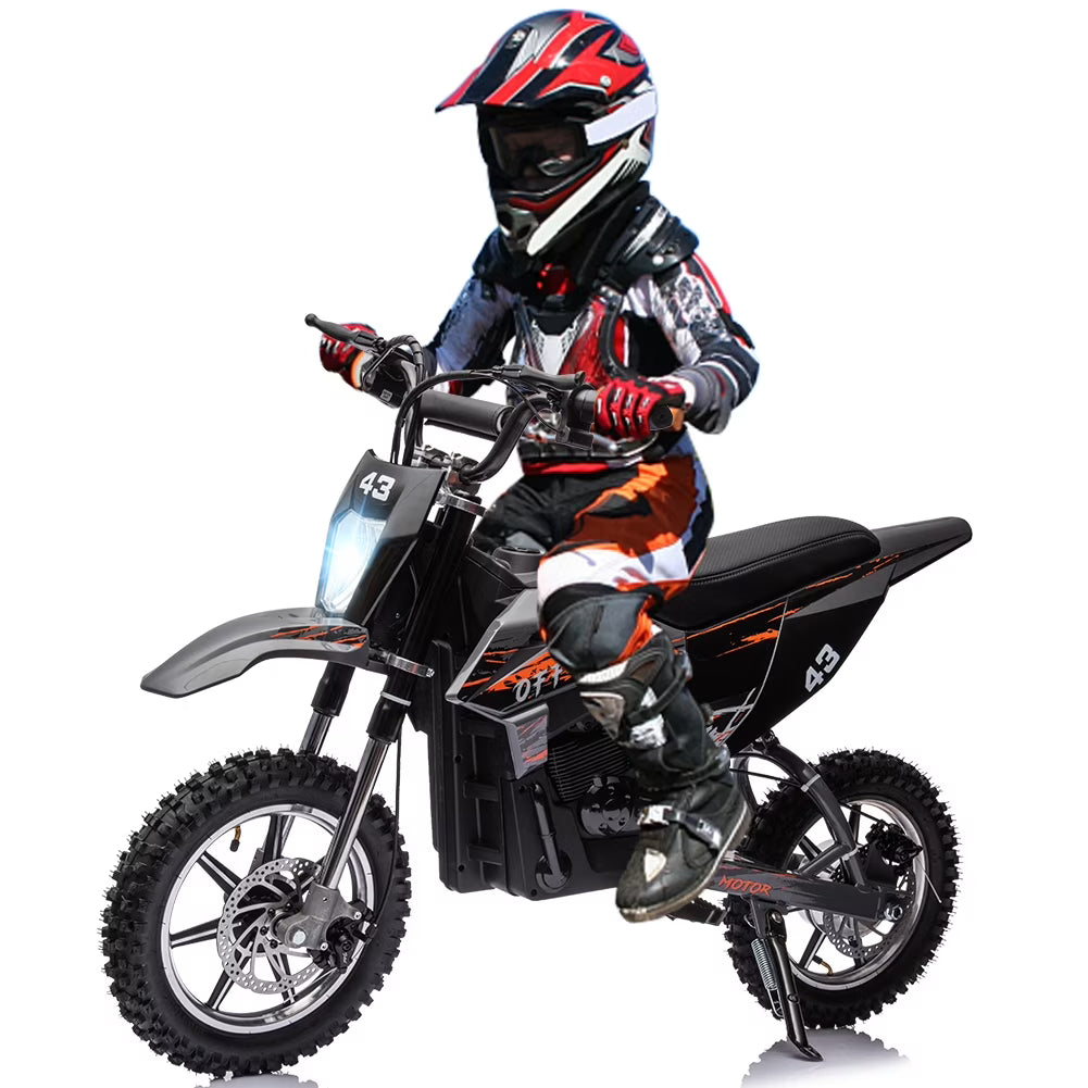 Electric Dirt Bike for Kids, 36V Ride on Motorcycle, up to 15.5MPH, 350W Brushless Motor, LED Headlight, Leather Seat, Front and Back Brakes, Electric Motorcycle for Kids Age 8 - 16, Max Load 175 lb