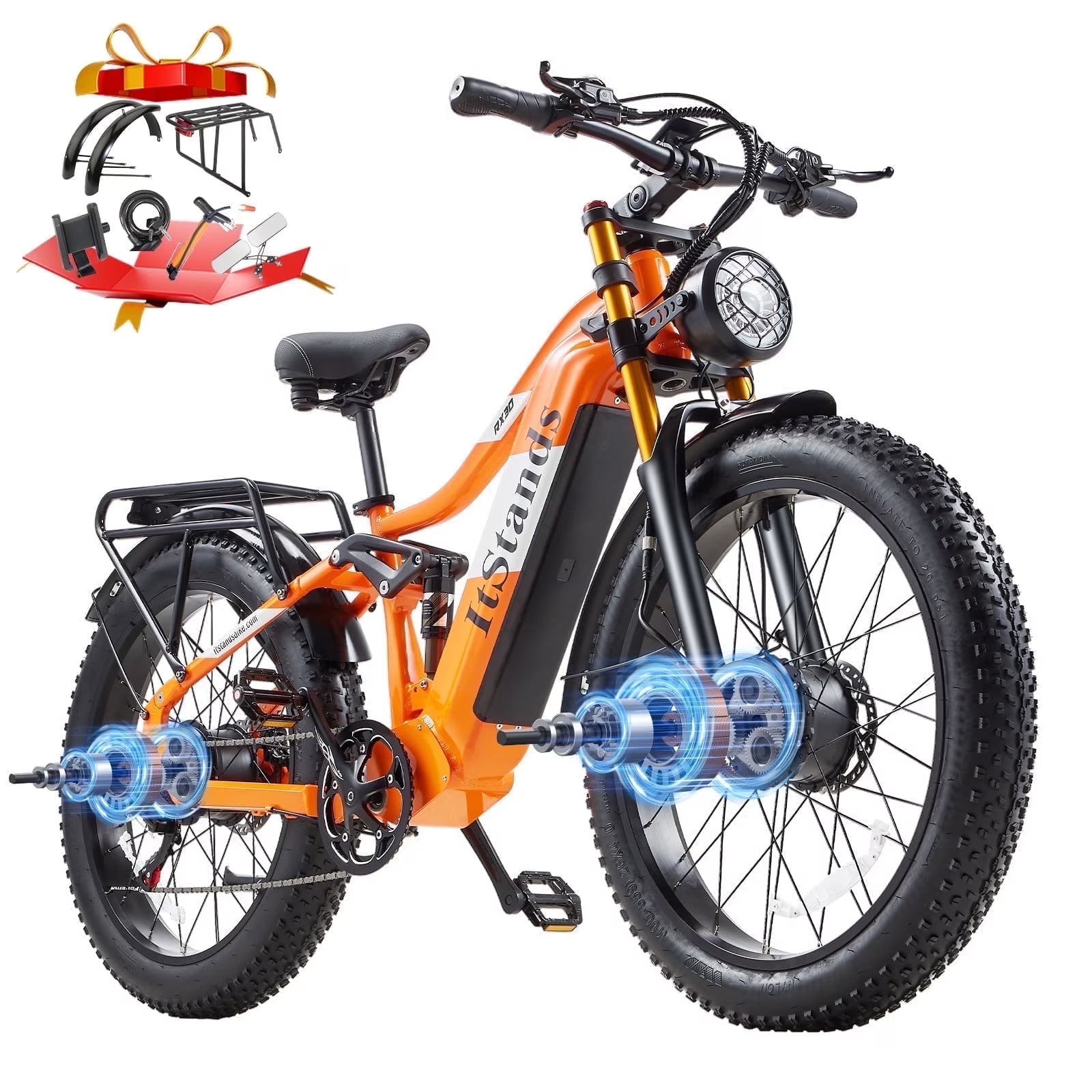 Dual Motors AWD 2000W Electric Bike for Adult 26'', UL2849 48V 30AH Removable Battery E - Mountain Bike 4.0 Fat Tire up to 35MPH&120miles Long Range Off - Road Ebike Beach Dual Hydraulic&Brakes E - Bicycle