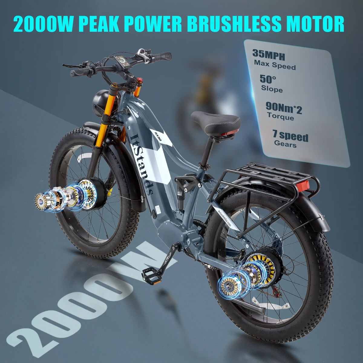 Dual Motors AWD 2000W Electric Bike for Adult 26'', UL2849 48V 60AH Removable Battery E - Mountain Bike 4'' Fat Tire up to 35MPH&200miles Long Range Off Road Ebike Beach Dual Hydraulic&Brakes E - Bicycle