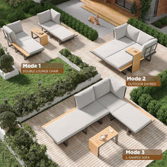 AECOJOY 4 Piece Metal Patio Furniture Set with Waterproof Cover, Convertible Outdoor Daybed with Coffee Table