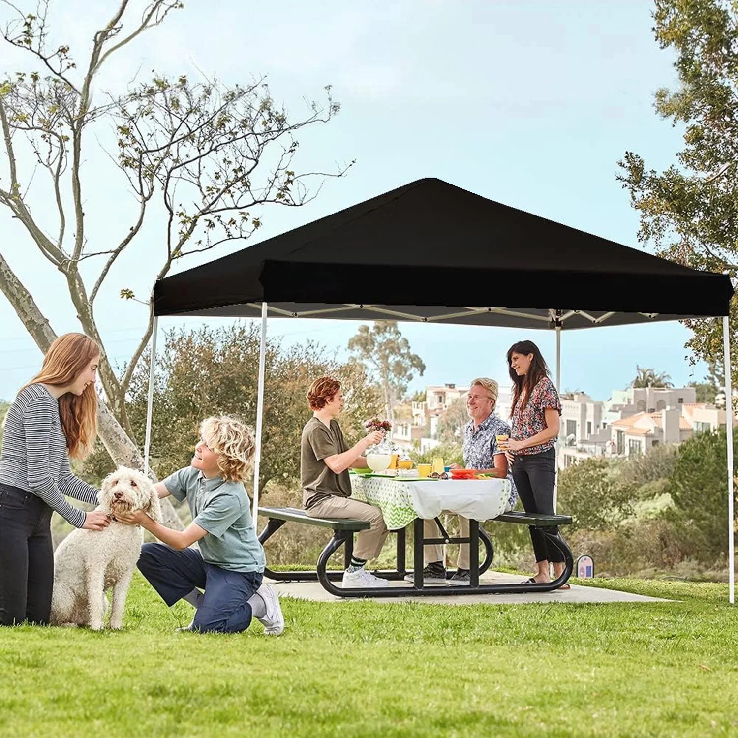 GVDV Canopy Tent, 10x10 Ft Easy Pop up Outdoor Canopy Tent, Portable Straight Leg Gazebo Instant Canopy, Blue