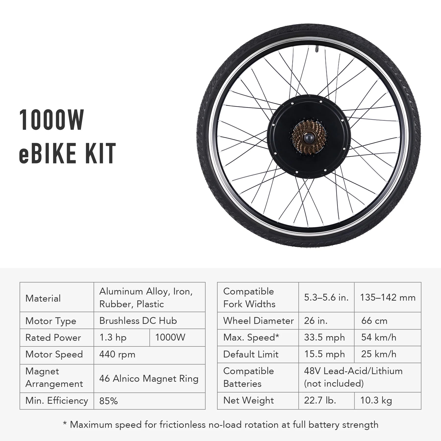 Viribus Electric Bike Conversion Kit 26" Rear Wheel 1000W Hub Motor LCD Ebike DIY Set
