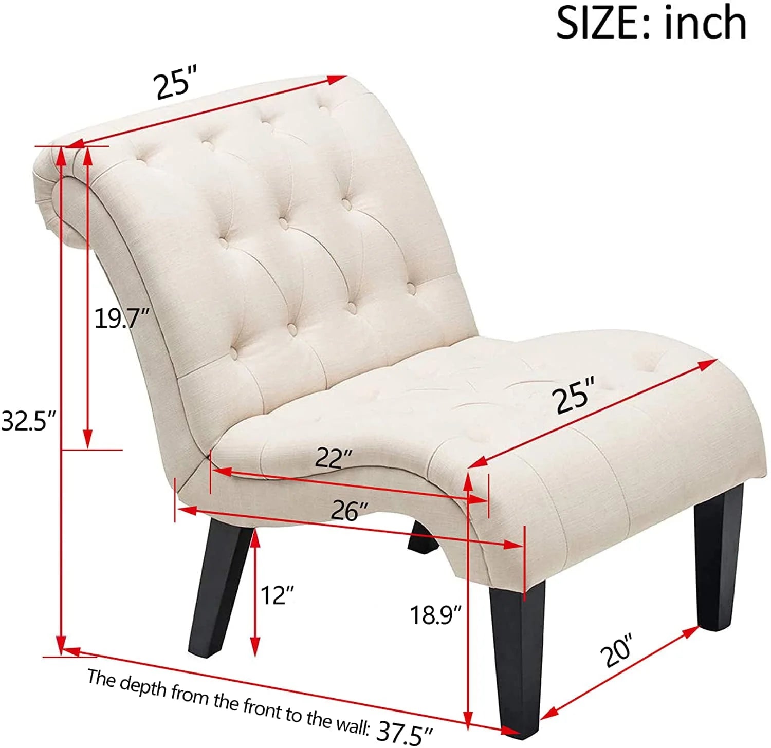 Andeworld Upholstered Accent Chair for Bedroom Living Room Chairs Lounge Chair with Wood Legs Cream Fabric