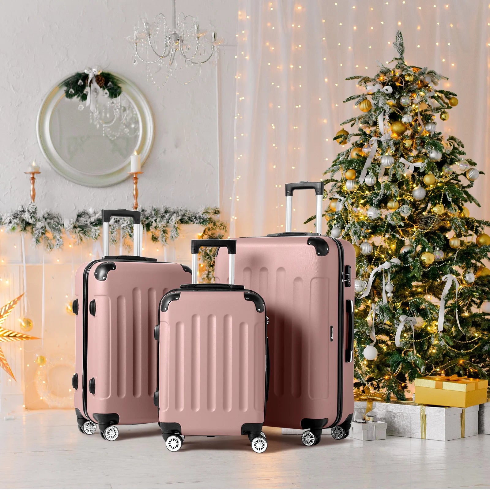 Zimtown Luggage 3 Piece Set Suitcase ABS Hardside Lightweight with TSA Lock Spinner Wheels, Beige