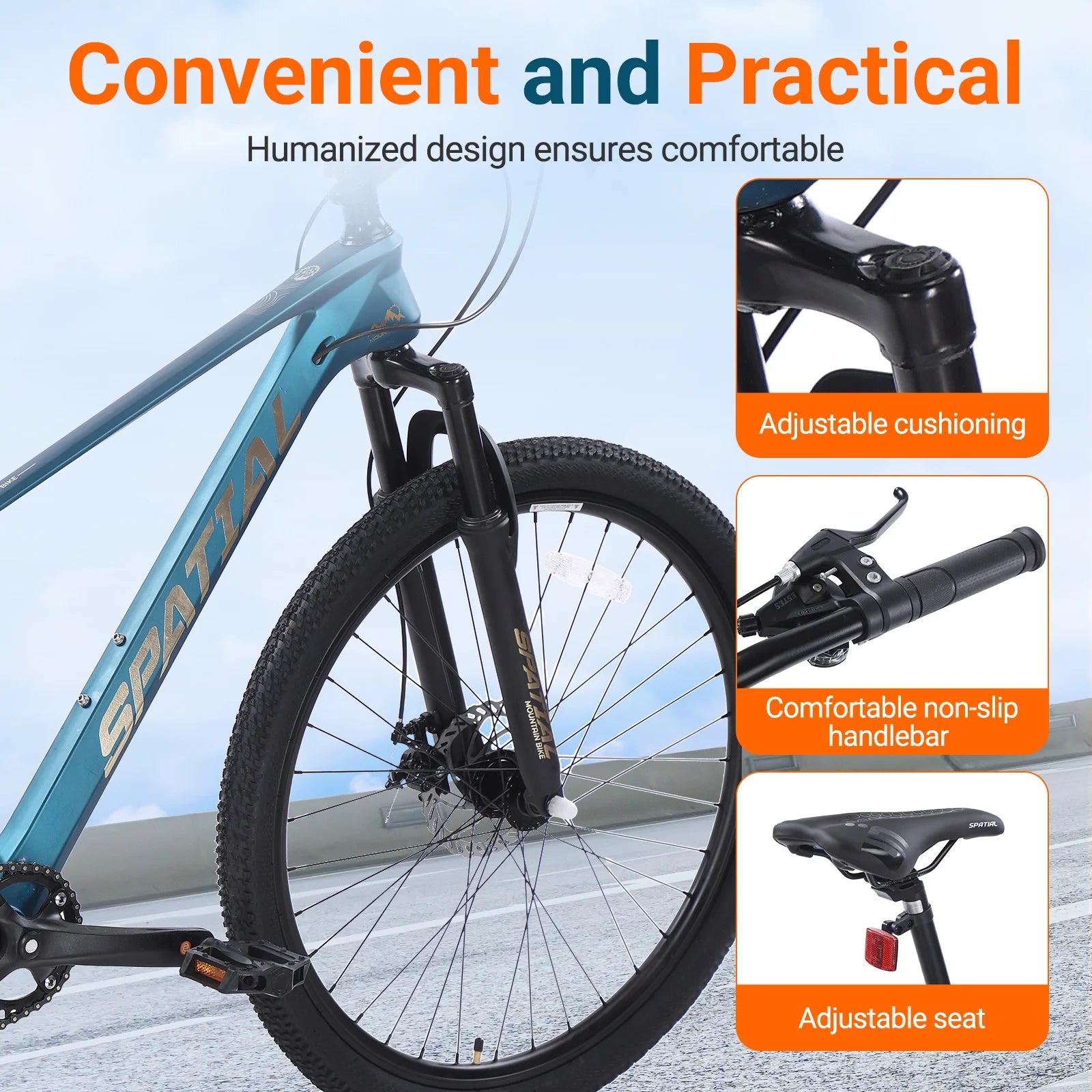 SPATIAL 24/26/27.5/29 in Mountain Bike, 8/21 Speed Lightweight Aluminum Magensium Frame Mountain Bicycle, Fits Men Women Teenagers Adult Disc Brake MTB Bicycle