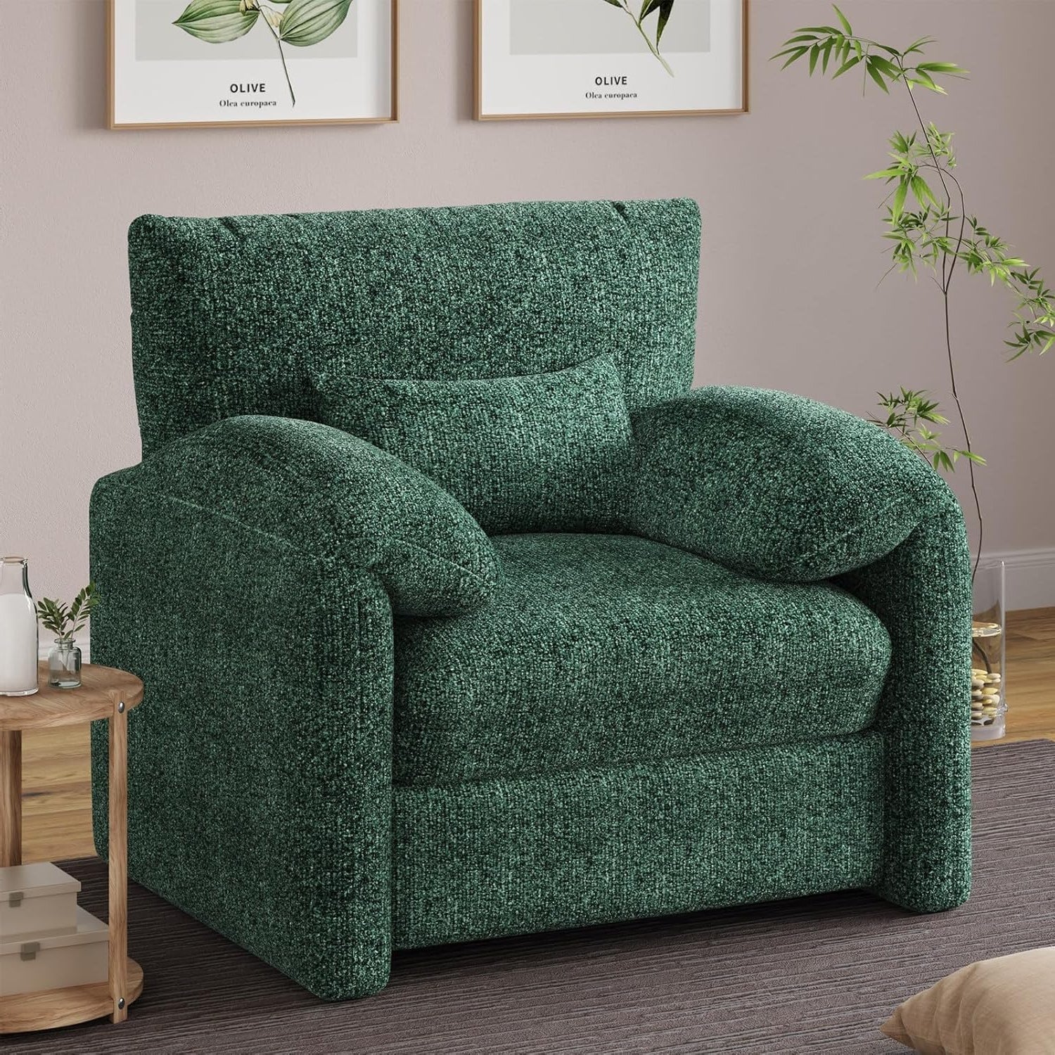 AECOJOY Oversized Armchair, Chenille Mid Century Accent Chair, Comfy Upholstered Single Sofa, Extra Wide Reading Chairs