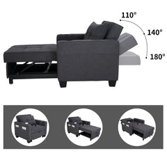 DURASPACE 3 in 1 Convertible Sleeper Chair Bed with Usb Port, Linen Pull Out Chair Indoor, Dark Gray