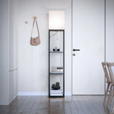 Modern Iron Shelf Floor Lamp with 3 - Way Dimmable LED Bulb, Shelves and White Shade for Living Room and Bedroom(Black)