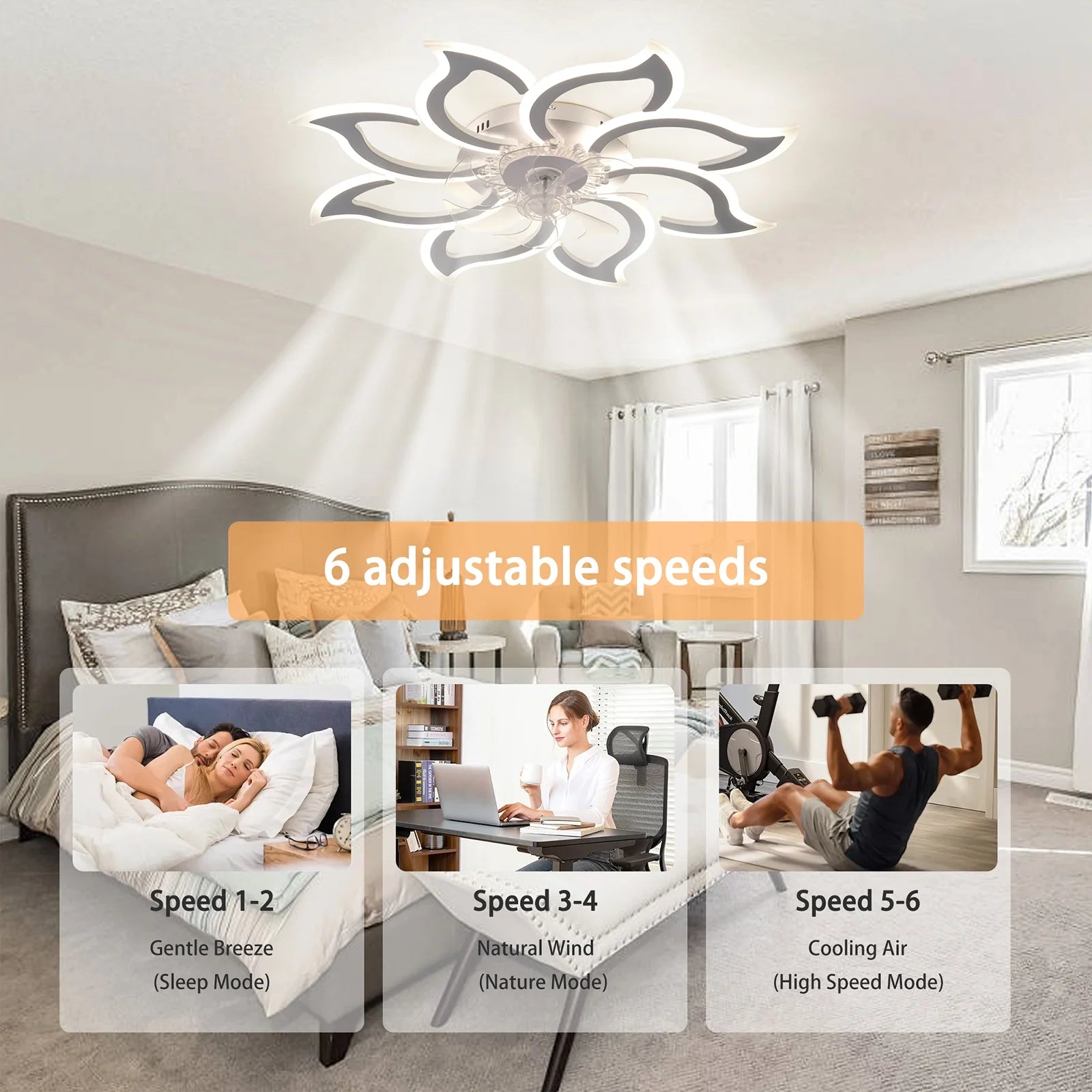 Garwarm Dimmable Ceiling Fan with Light and Remote Control, 27" Small Flush Mounted Ceiling Fan with LED Lights, APP and Remote Controlled, Modern, White