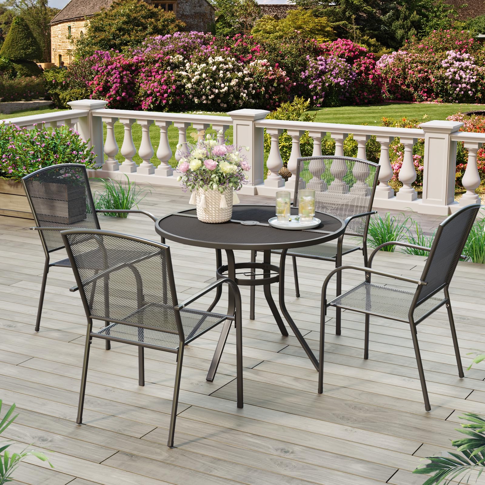 AECOJOY Metal Patio Table with 1.73" Umbrella Hole, Outdoor Round Dining Table