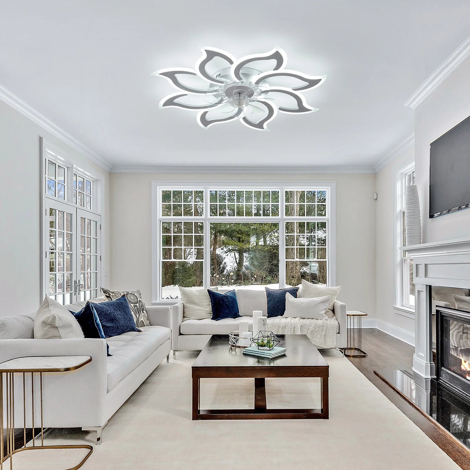 Garwarm Dimmable Ceiling Fan with Light and Remote Control, 27" Small Flush Mounted Ceiling Fan with LED Lights, APP and Remote Controlled, Modern, White
