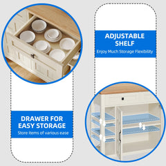 Uforic Kitchen Island Cart, Kitchen Storage Cart with Drawers & Storage Shelves, Off - White