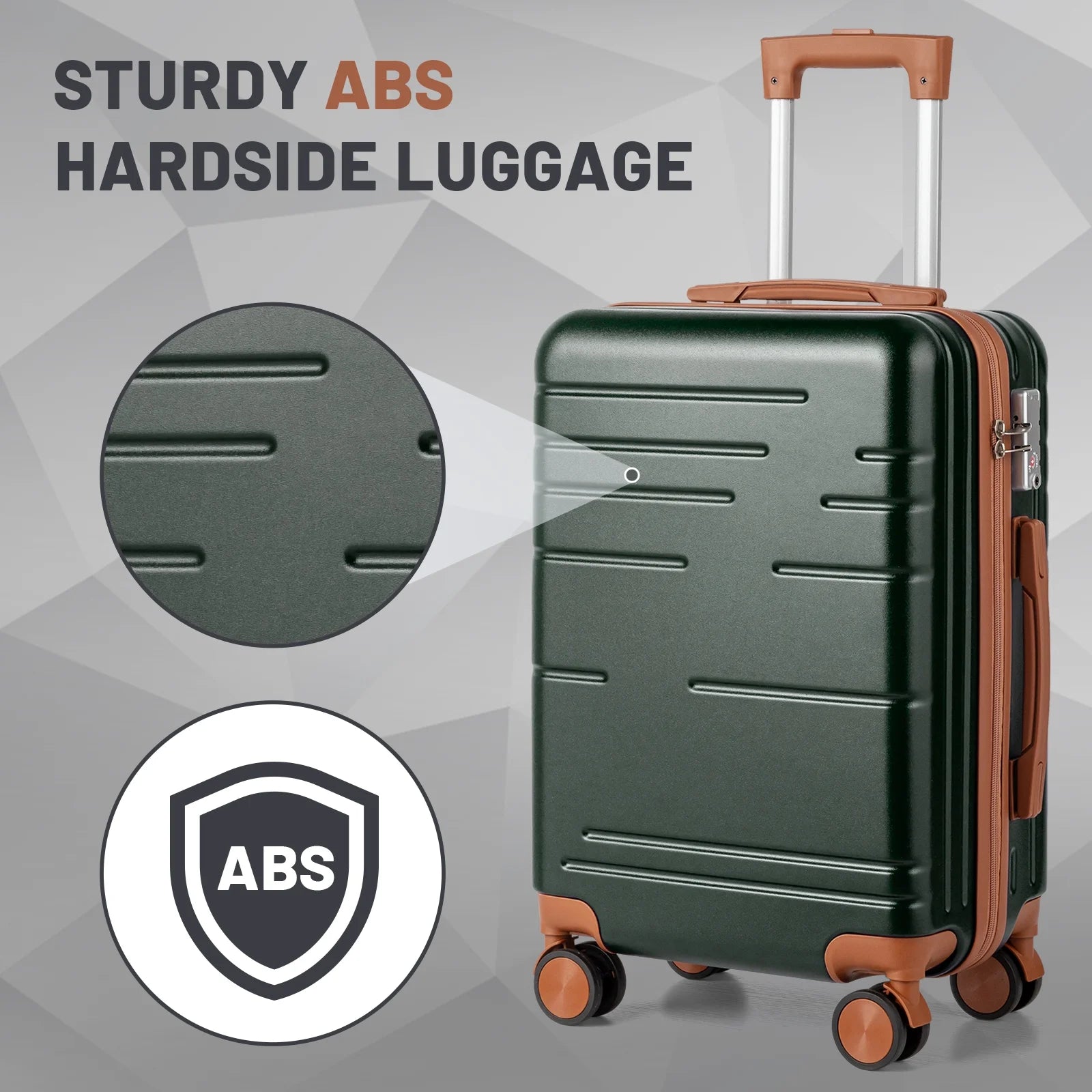 Zimtown Luggage 3 Piece Set Suitcase ABS Hardside Lightweight with TSA Lock Spinner Wheels, Beige