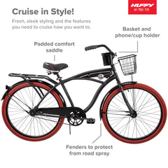 26 Nel Lusso Men'S Cruiser Bike, Matte Black