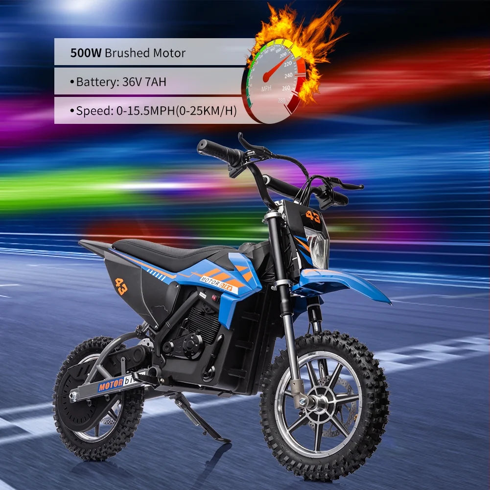 Electric Dirt Bike for Kids, 36V Ride on Motorcycle, up to 15.5MPH, 350W Brushless Motor, LED Headlight, Leather Seat, Front and Back Brakes, Electric Motorcycle for Kids Age 8 - 16, Max Load 175 lb