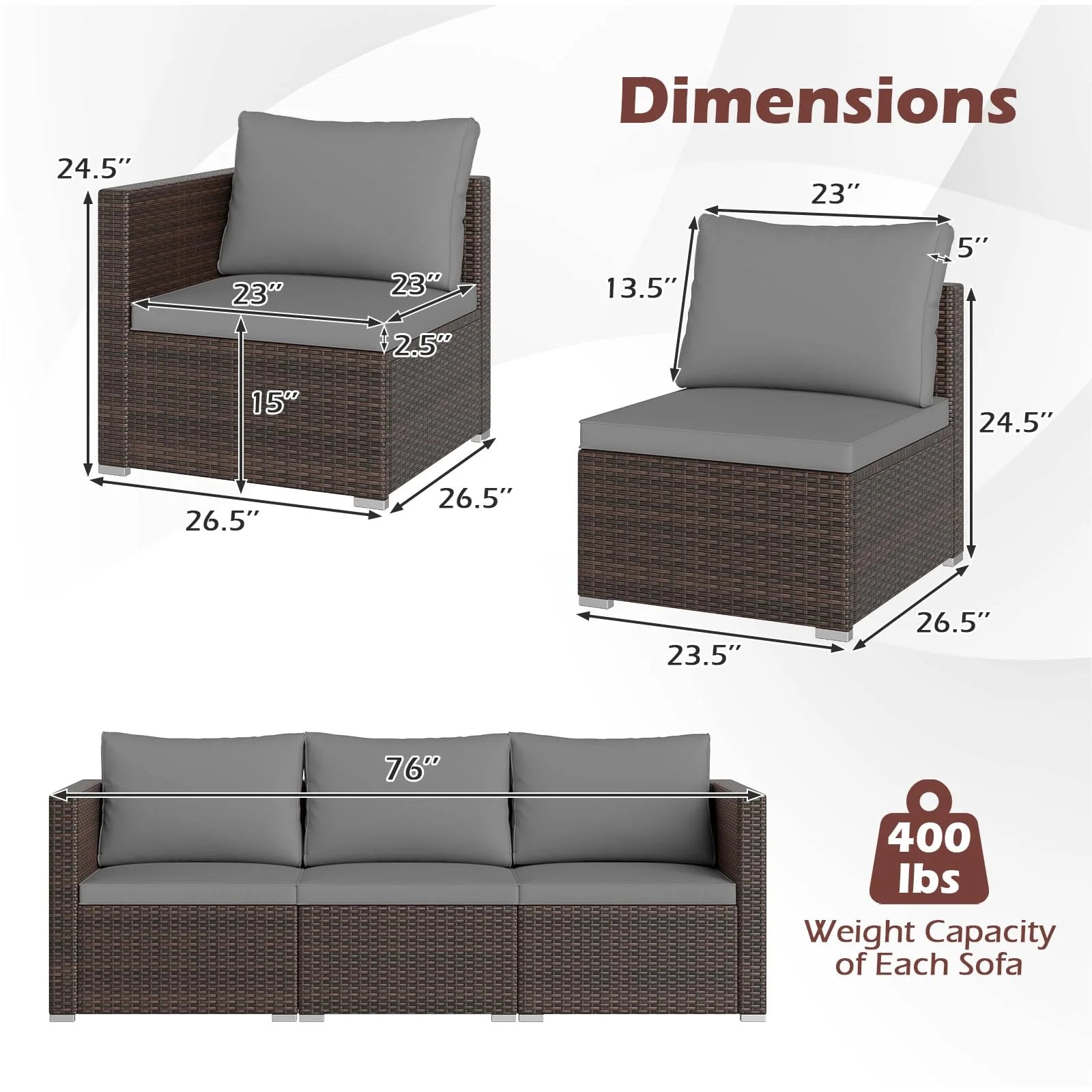 Tangkula 3 Pieces Patio Sectional Sofa Set with Soft Cushions