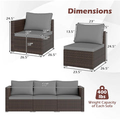 Tangkula 3 Pieces Patio Sectional Sofa Set with Soft Cushions