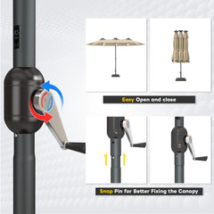 AECOJOY 15ft Patio Double-Sided Umbrella, 156 PCS Solar LED Light Outdoor Large Umbrella, Beige