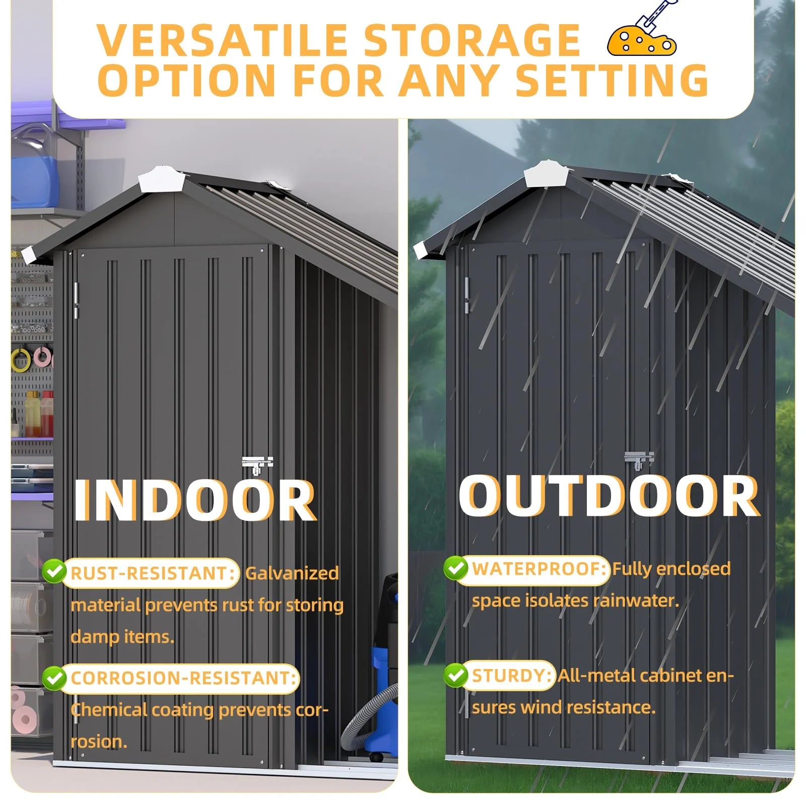 AECOJOY Outdoor Storage Cabinet Waterproof with Shelves and Lean to Open-Sided Firewood Racks