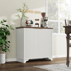 Perfect Deals Await Modern Farmhouse Coffee Bar Cabinet �?kitchen Storage Cabinet with Fluted Doors, Sideboard Buffet with Adjustable Shelves for Kitchen, Dining Room, and Living Room, White
