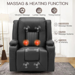 AECOJOY Massage Recliner Manual Chair with Heating & 360° Swivel Rocking Function, Black