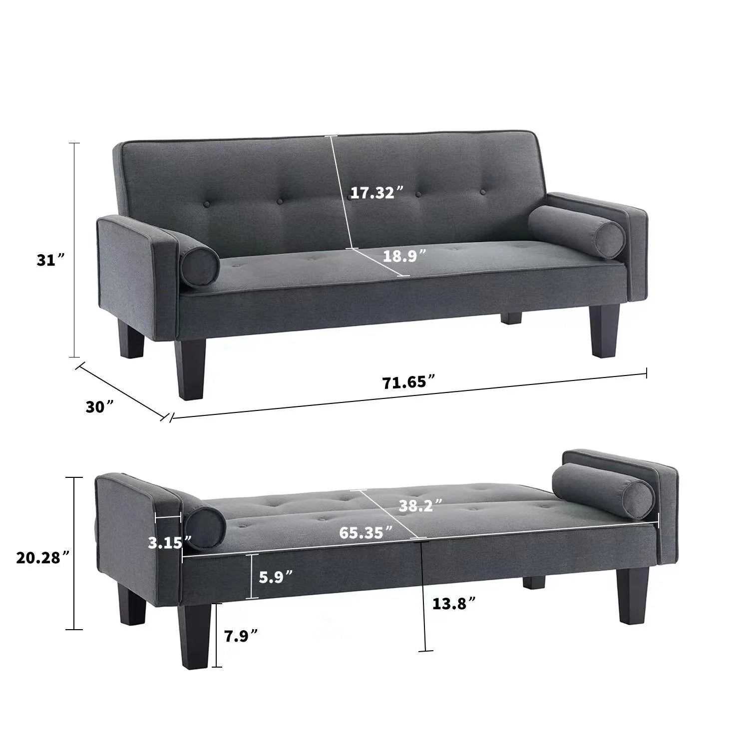 72" Convertible Loveseat Sofa Bed Sleeper Daybed, Modern Upholstered Folding Recliner, Small Futon Sofa for Living Room Apartment Office, Gray 02