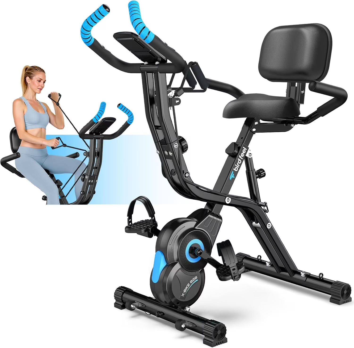 Pooboo 4in1 Folding Exercise Bike Indoor Cycling Bike Stationary Magnetic X Bike Gym Workout 300 lb Easy to Get on/Off