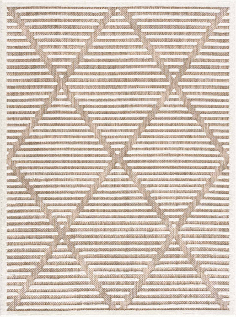 Hauteloom Anah Living Room, Bedroom Patio Outdoor Area Rug - Beige, White, Brown - 5'3 inch x 7', Size: 5'3 x 7'