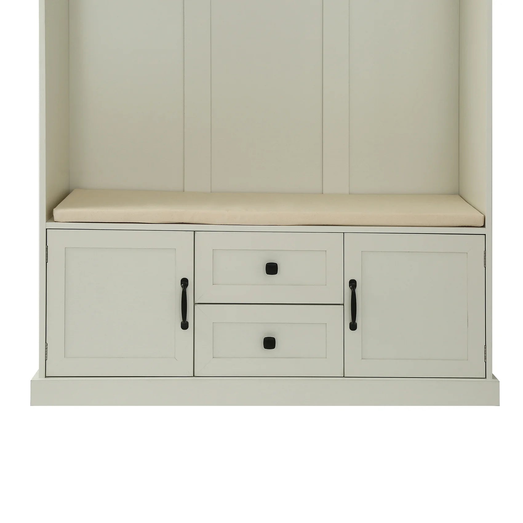 Hall Tree with Upholstered Bench and Coat Rack, Entryway Bench with 3 Hooks, 3 Open Shelves, 2 Drawers & Storage Cabinets, Mudroom Bench with Storage and Hooks for Foyer, Entry Way, Hallway (Beige)