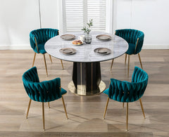 Guyou Velvet Dining Chair Set of 2, Modern Upholstered Accent Side Chair with Woven Back and Metal Legs, Vanity Chair Kitchen Chair for Living Room Dining Room Bedroom, Teal Green