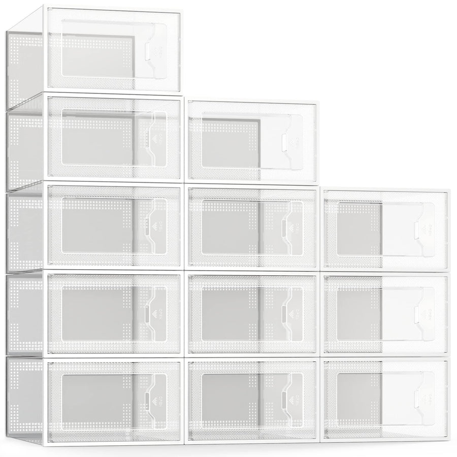 See Spring Large 12 Pack Shoe Storage Box, Clear Plastic Stackable Shoe Organizer for Closet, Space Saving Foldable Shoe Rack