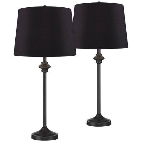 360 Lighting Lynn Modern Country Cottage Buffet Table Lamps 26" Tall Set of 2 Black Metal Faux Silk Drum Shade for Bedroom Living Room Bedside