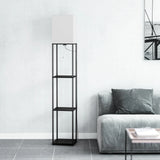 Modern Iron Shelf Floor Lamp with 3 - Way Dimmable LED Bulb, Shelves and White Shade for Living Room and Bedroom(Black)