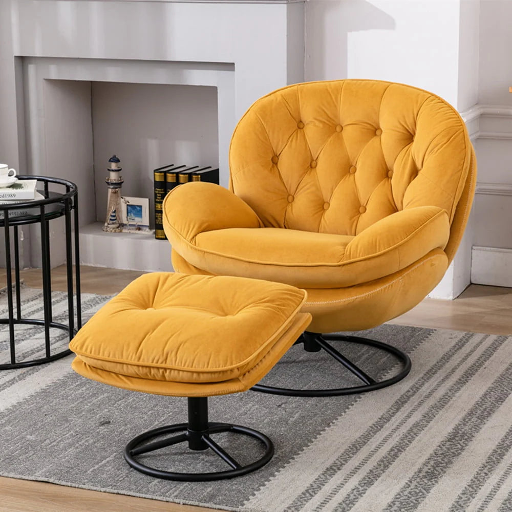 Velvet Swivel Accent Chair with Ottoman Set, Modern Lounge Chair with Footrest and Metal Base Comfy Armchair with 360 Degree Swiveling Single Sofa Chair Accent Chairs for Living Room, Green