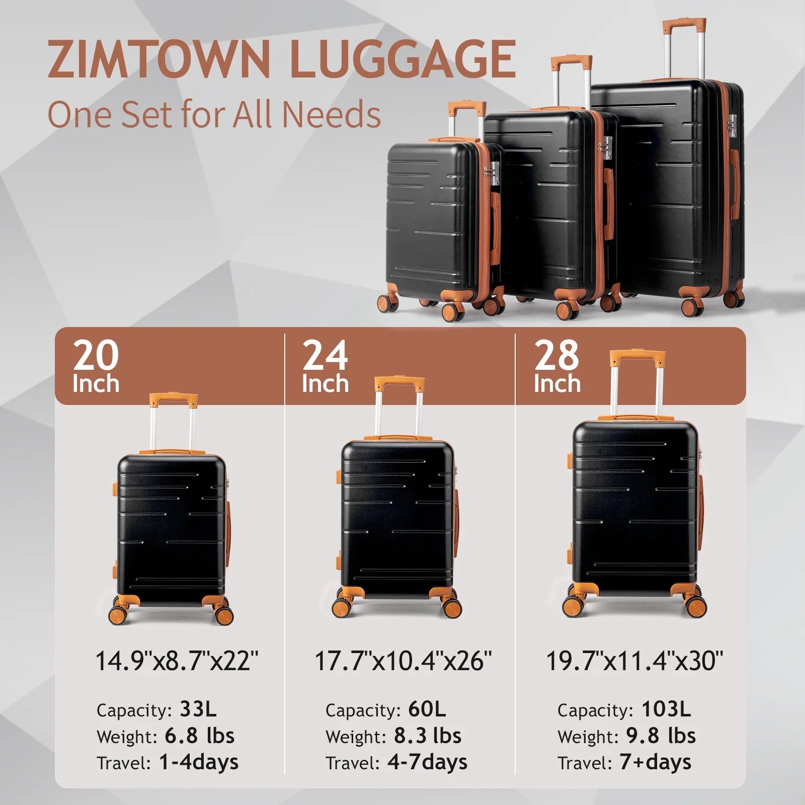 Zimtown Luggage 3 Piece Set Suitcase ABS Hardside Lightweight with TSA Lock Spinner Wheels, Beige